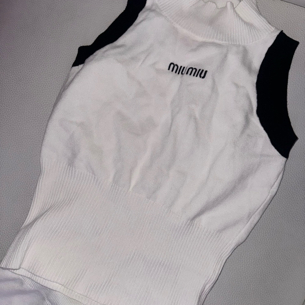 Miu Miu Black and White Ribbed Tank Top